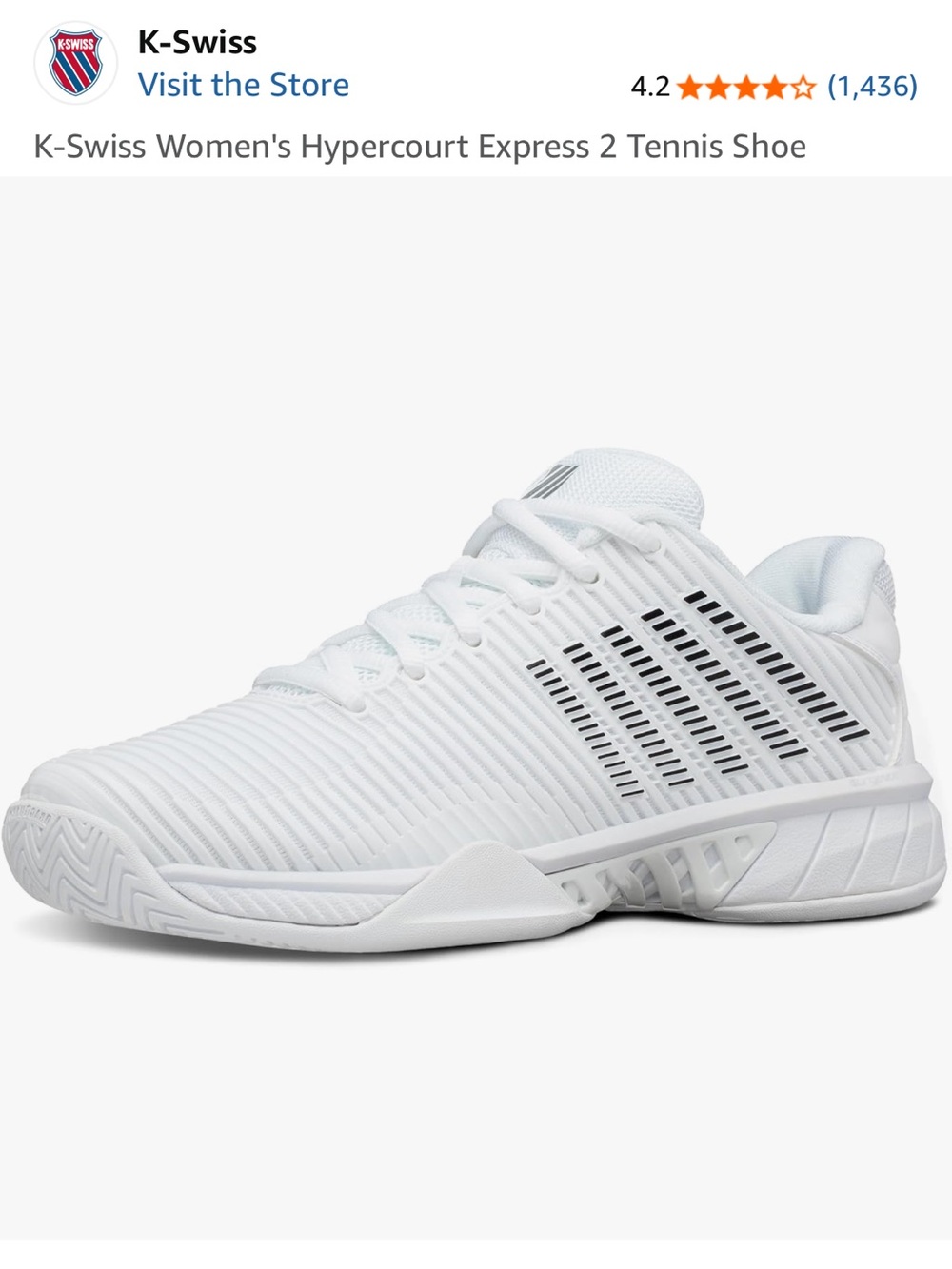 K-Swiss White Tennis Court Trainer with Black Accents